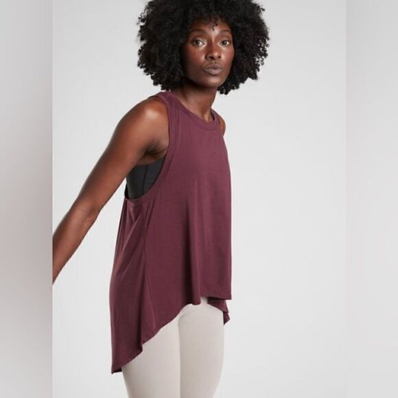 Athleta Essence Relaxed High Low Athleisure Tank Size Small Antique Burgundy EUC - Picture 1 of 11